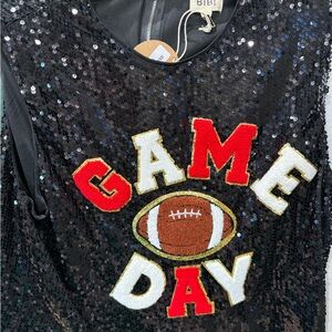 BiBi Black Sequin 'Game Day' Cropped Top with Red & White Appliqué